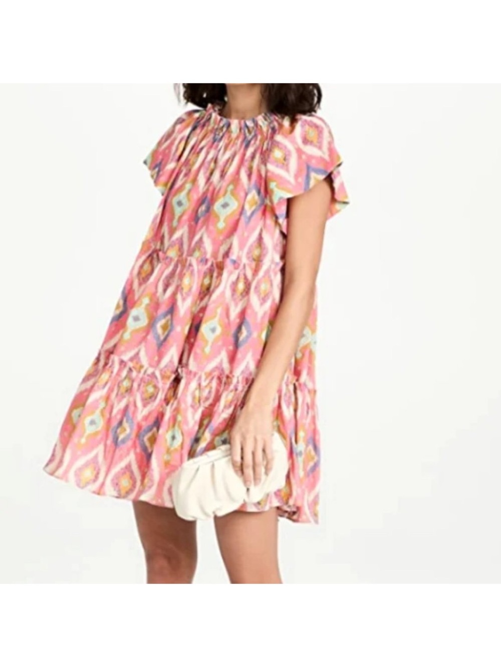 Charina Sarte Pink Ikat Print Tiered Mini Dress - Women's